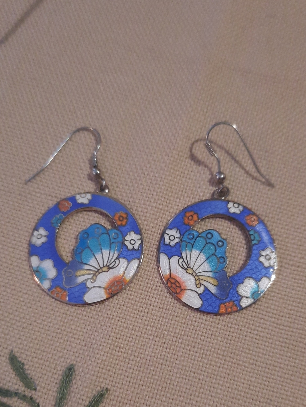 Blue Butterfly Floral Hoop Drop Earrings - Women Jewelry
